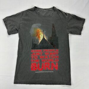 Half Evil Graphic Tee Watch the World Burn Smoke Art Shirt‎ Gray Mens S